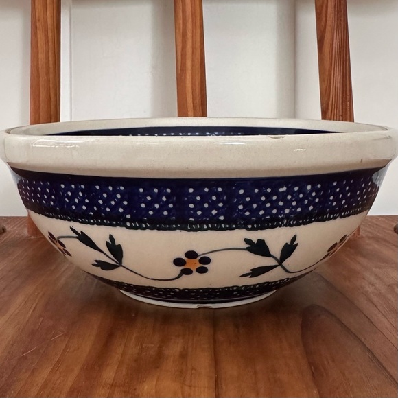 Other - Hand-Painted Ceramic Serving Bowl in White and Navy